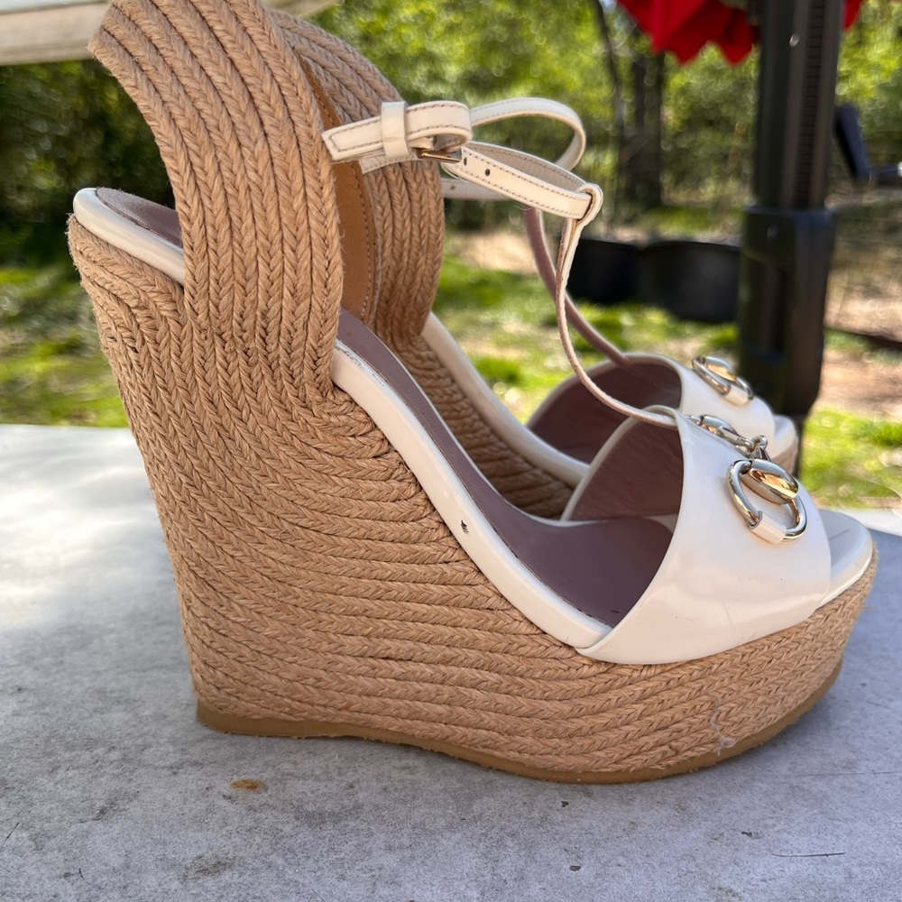 COPY - Gucci Beige Patent Leather Espadrille Platform Wedge Sandals Size 36 1/2…